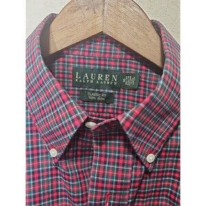 Ralph Lauren Shirt Mens 16 32/33 M Red Green Blue Plaid Button Down Christmas